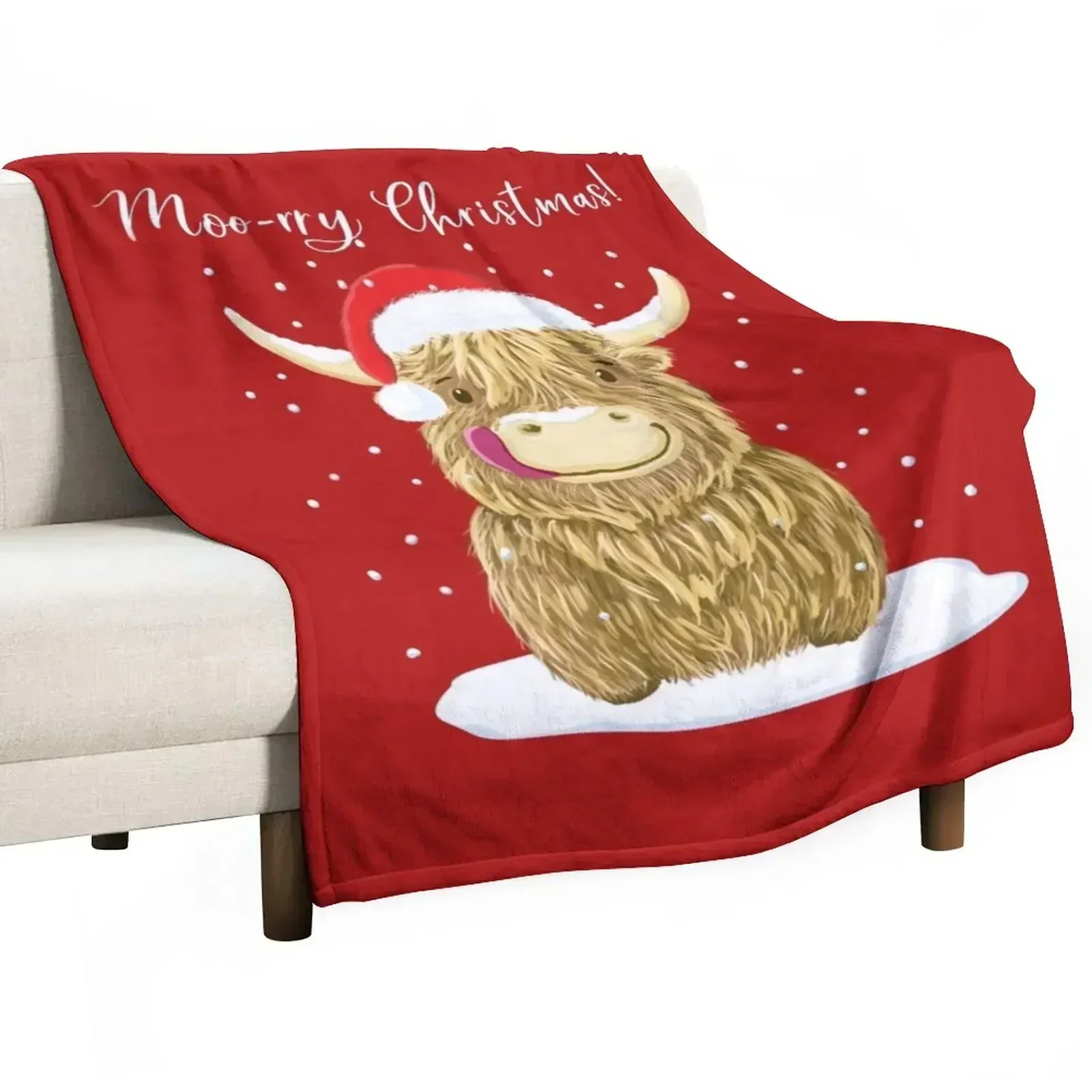 Scottish Highland Cow, Moo-rry Christmas Wee Hamish Throw Blanket Warm Cozy Throw Blanket for Living Room Couch