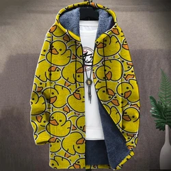 Men'S Duck Graphic Winter Coat Print Psychedelic Pattern Knitted Sweater Cardigan Zipper Hooded With Thick Fleece For Youth