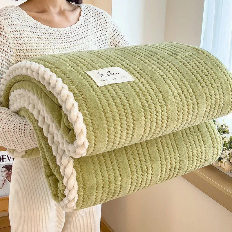 Solid Color Jacquard Milk Fleece Blanket Soft Air Conditioning Throw Blanket for Office Nap Sofa Couch Home Leisure Use