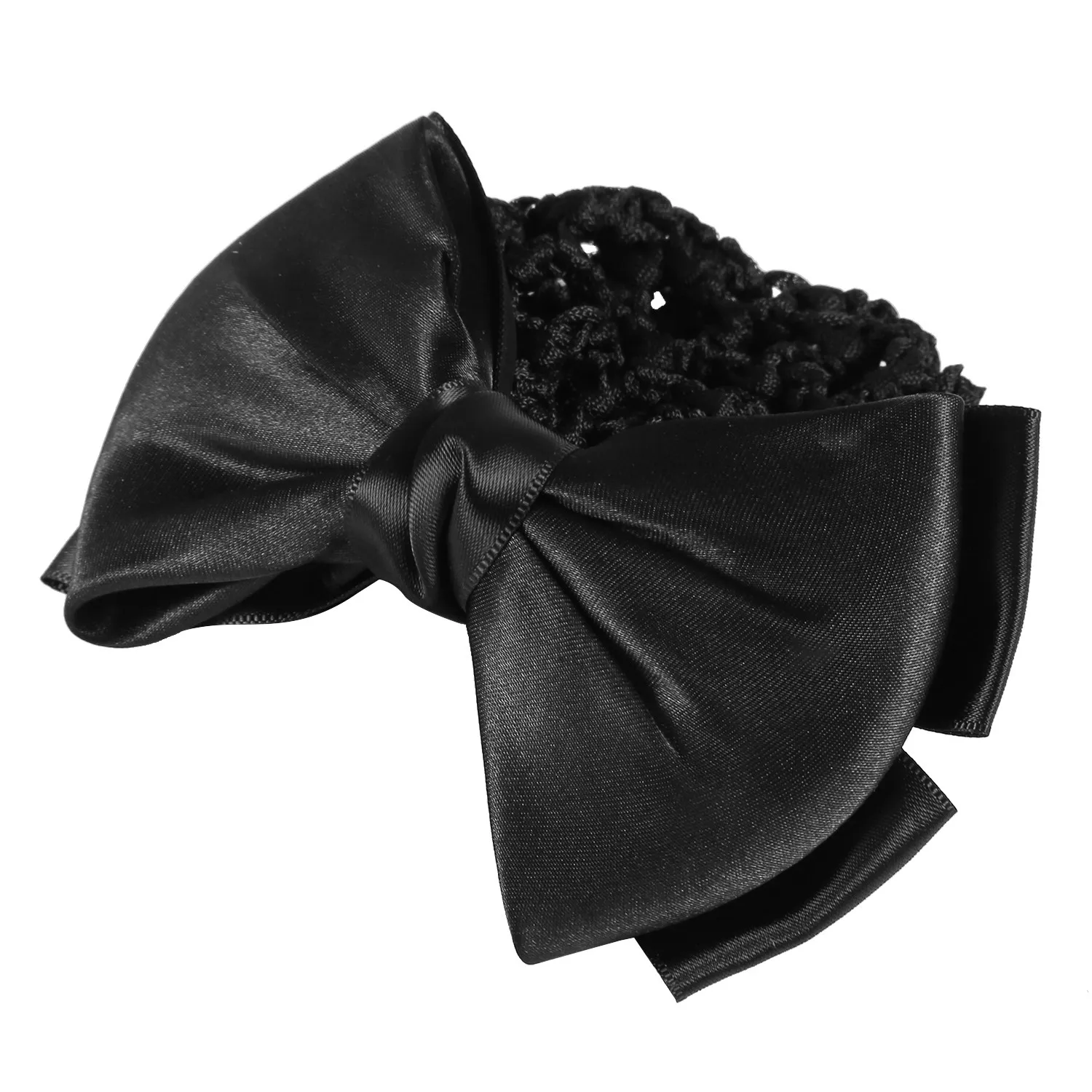 AB06 Black Bowknot Decor Snood Net Barrette Hair Clip Bun Cover