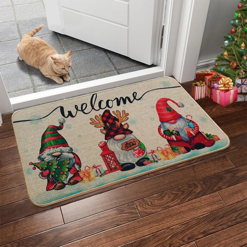 VIKAMA Christmas Welcome Mat Red Snowman Cardinal Let It Snow Gold Border Happy New Year Front Welcome 2027 Christmas Home Decor