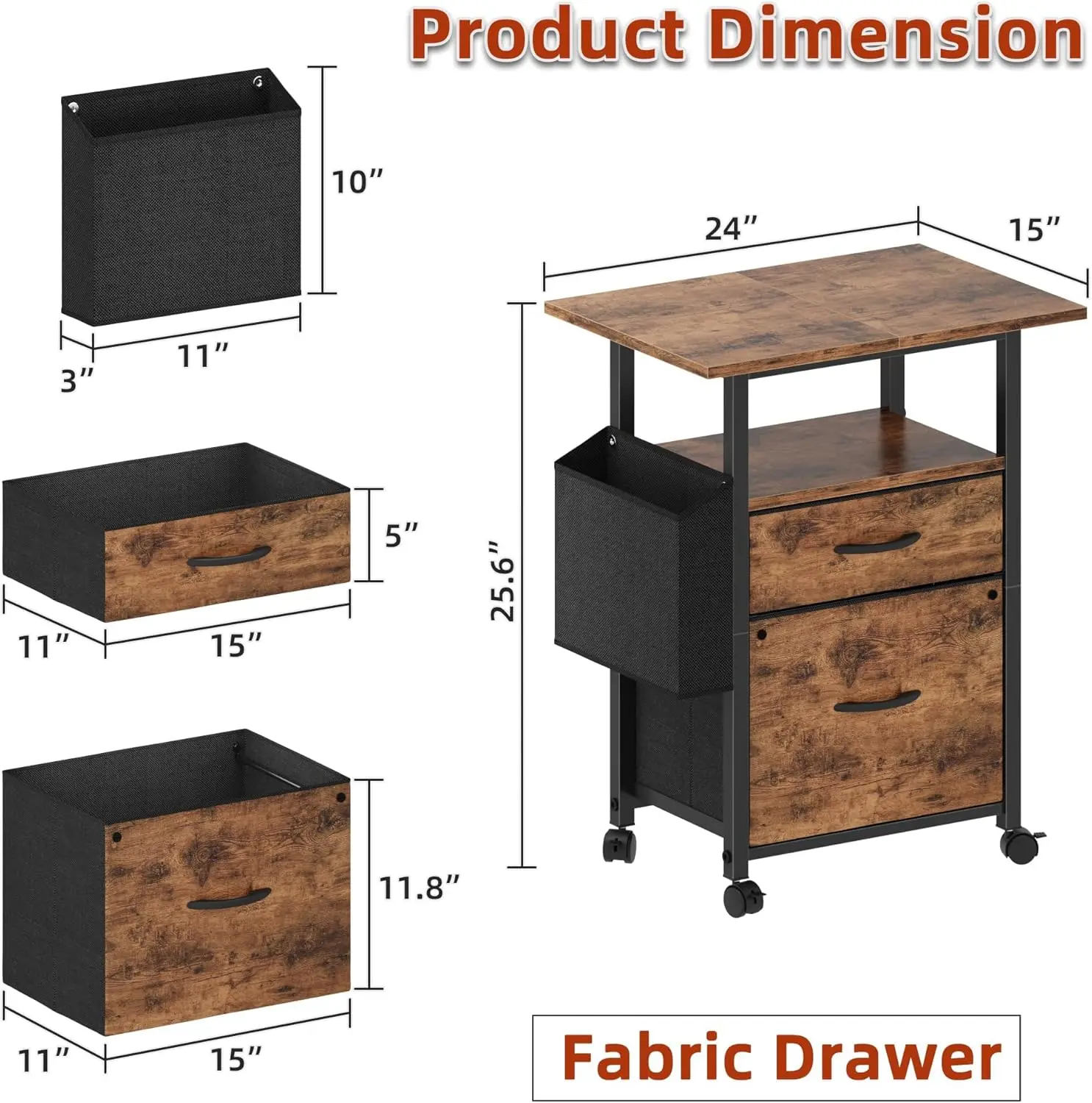 خزانة ملفات ذات درجين مع سطح مكتب ممتد، وخزانة ملفات متدحرجة، باللون البني الفاتح