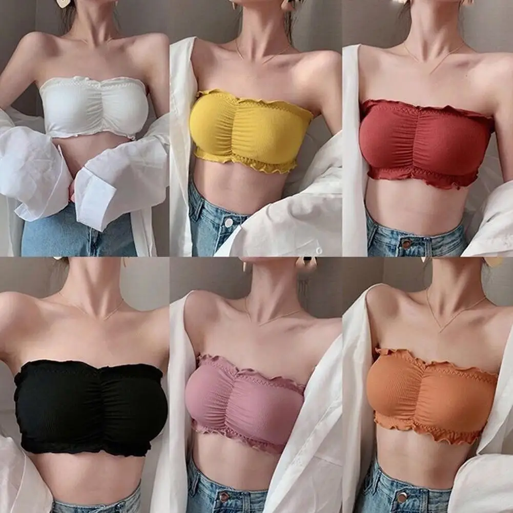 Women's Non-Slip Small Chest Gathered Thin Section Bra Tube Wrapped Beautiful Strapless Anti-Skid Back Underwear Tu W1P5