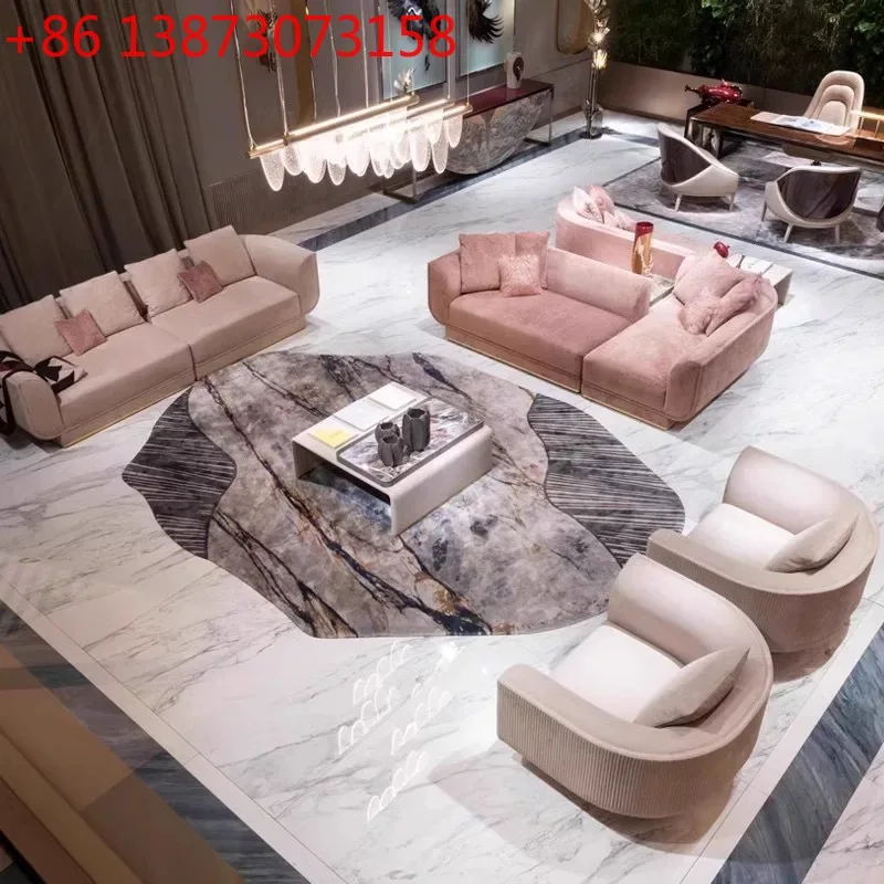 Italian light luxury leather sofa large apartment villa living room cloth leather multi-person combination Italian designer
