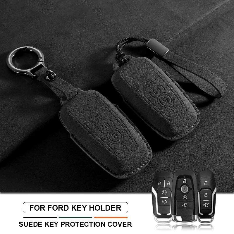 Suede Car Key Cover Case for Ford Maverick Focus Edge Explorer Everest Fusion Mondeo Mustang Raptor Bronco Ranger KA Fiesta Kuga
