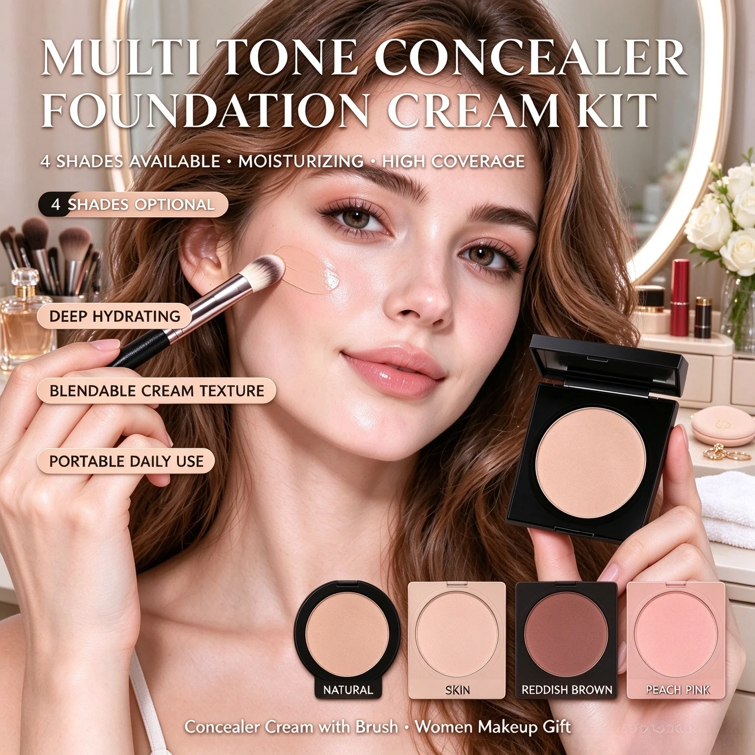 Multi Tone Concealer Foundation Cream Kit High Coverage Blendable Natural Finish Portable Women Daily Touch Up Makeup Gift Set