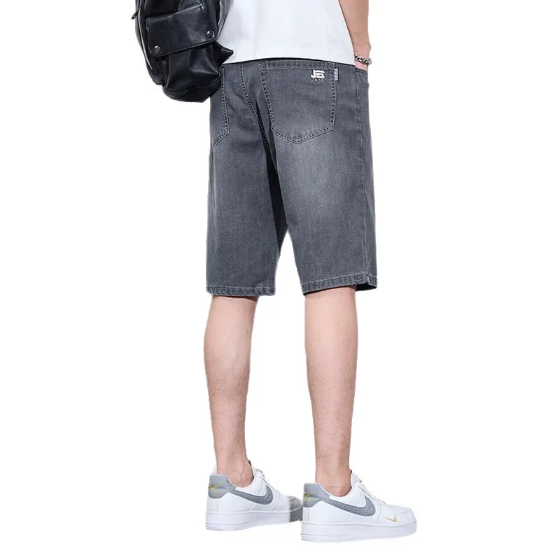 Denim Shorts Men's Summer Thin Loose Straight Ice Silk Casual Five-point Medium Pants