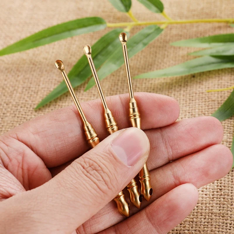 Brass ear spoon keychain, ear-picking tool, ear scoop for digging ears, bamboo-joint single or double use keychain pendant