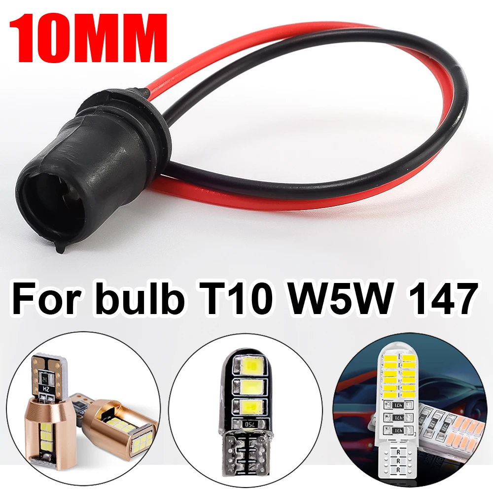 T10 W5W Bulb Socket Holder 10mm Hole 14cm Wire for Car Motorcycle Instrument Light Soft Rubber Plug Play 12V Pre Wired Socket