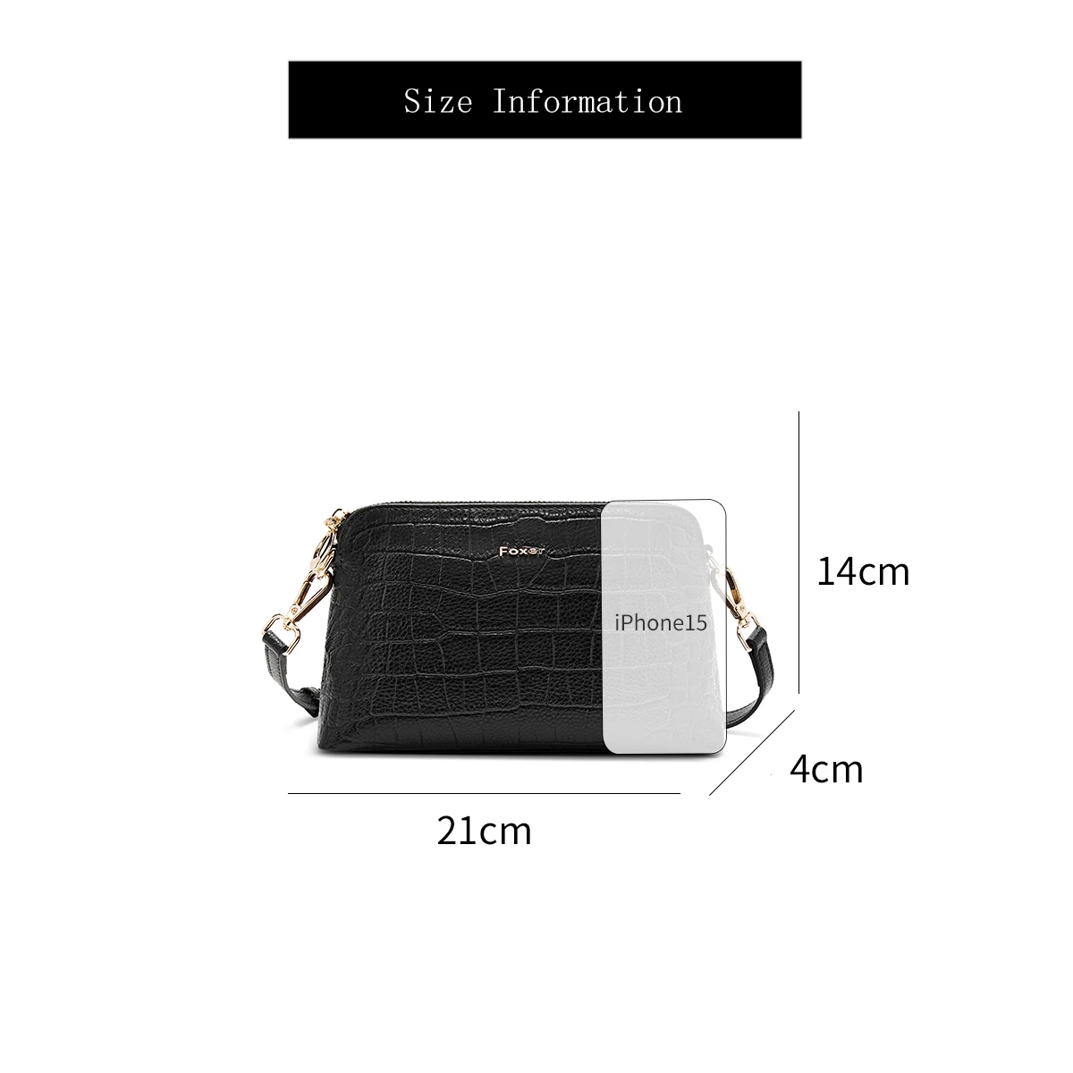 FOXER Genuine Leather Women's Shoulder Bag Crocodile Pattern Crossbody Bag For Lady Daily Adjustable Strap Multi-layer Pouch