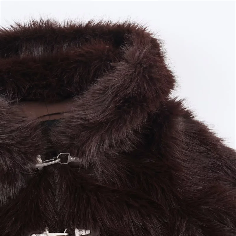 معطف فرو صناعي قصير للنساء، سترة متعددة الاستخدامات، أحادي اللون، طراز أوروبي وأمريكي، موضة جديدة، شتاء 2025 #5