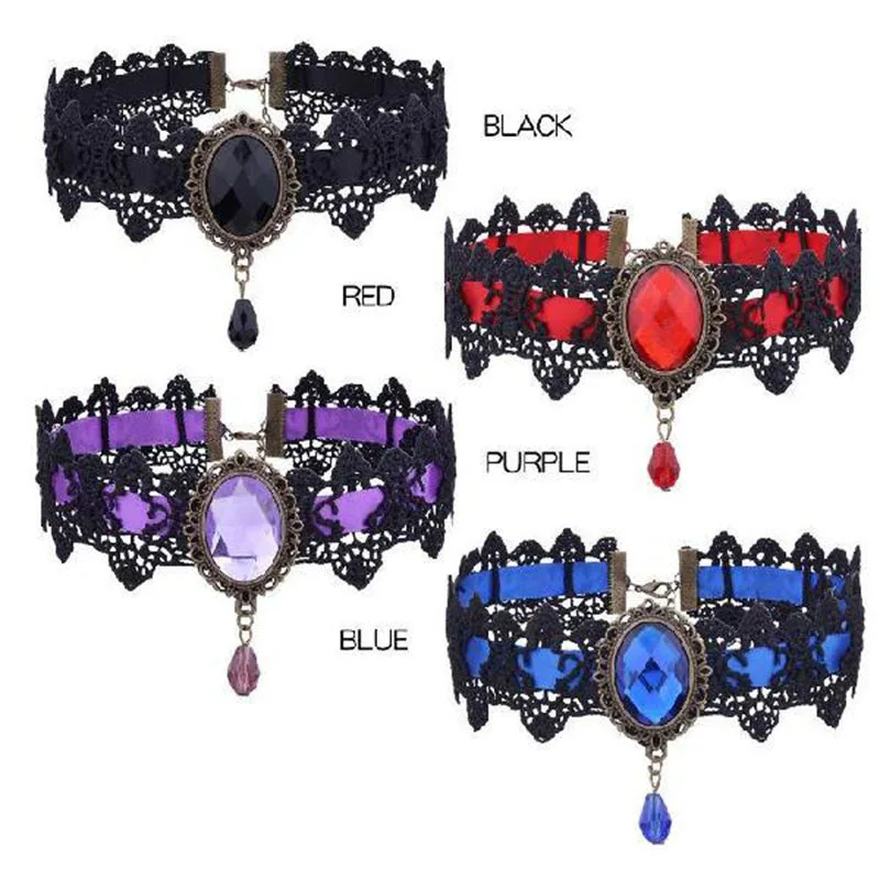 10 Style Red Blue Black Bohemian Lace Necklaces For Women Fashion Gothic Punk Contrast Color Choker Chain Jewelry Friends Gift