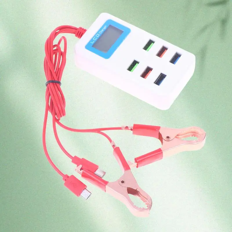 1Pcs 6USB Universal Charger with Multifunctional Clamp, LCD Clip, Quick Mobile Phone Charge 12-24V DIY