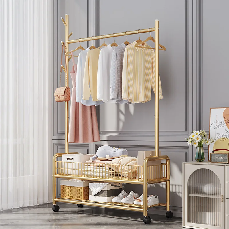 Movable Clothes Rack Floor Hanger Stand Storage Wardrobe Hat Stand Storage Box Bedroom Furniture perchero de pie Coat Rack Hook