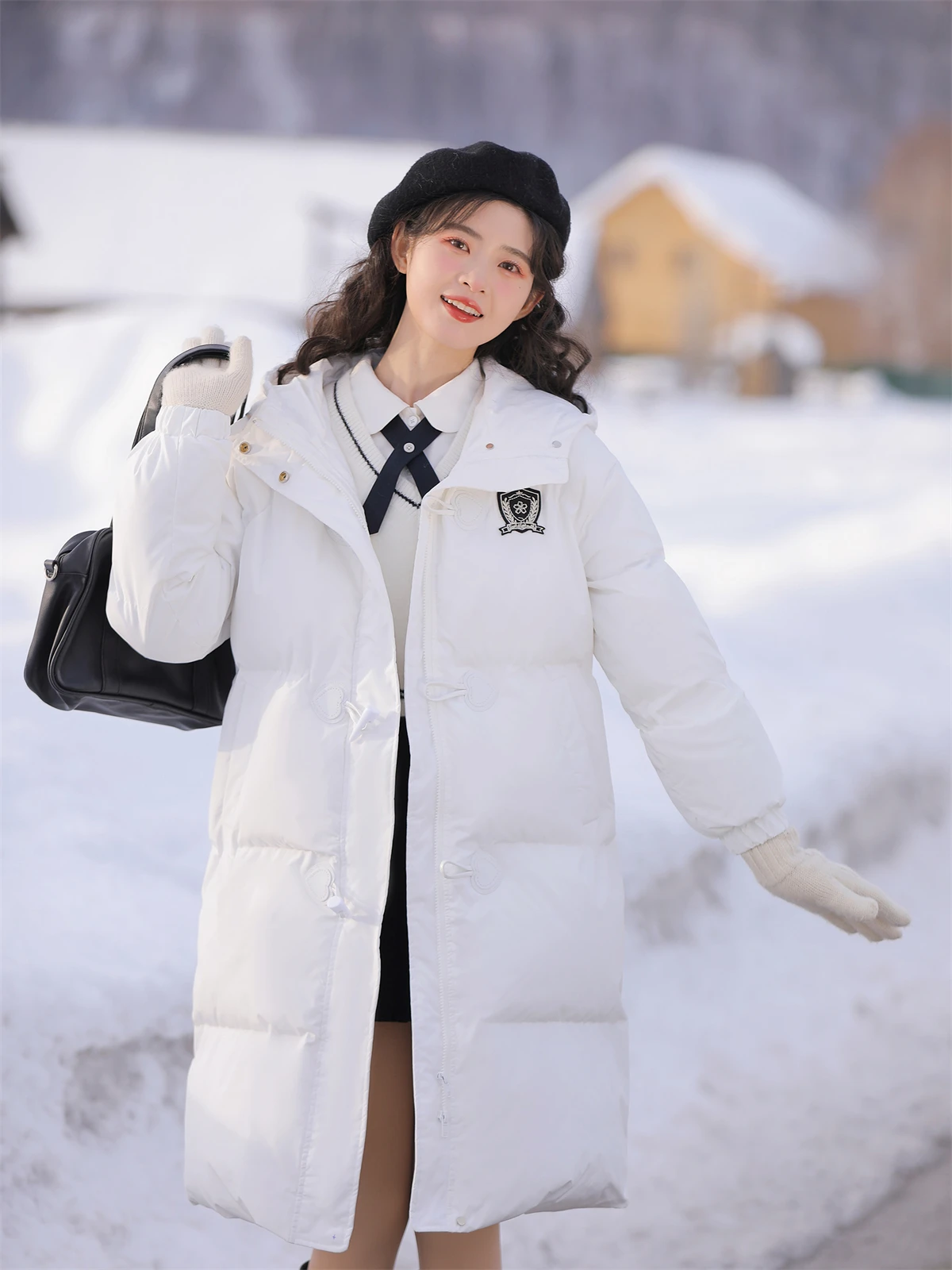 Women's Long Cotton Bread Coat, Thickened, Sweet, Korean Chic, Academy Style, Winter, New, 2022