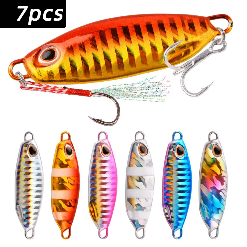 

7 шт., драгер, медленный литой металлический джиг, рыболовная приманка, ложка для отсадки, 40 г, 50 г, искусственная приманка, джиг для заброса на берегу, рыболовные снасти