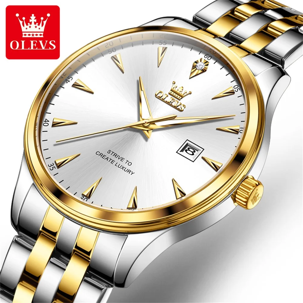 

OLEVS Brand Fashion Quartz Watch Men Luxury Stainless Steel Waterproof Luminous Week Date Business Mens Watches Reloj Hombre