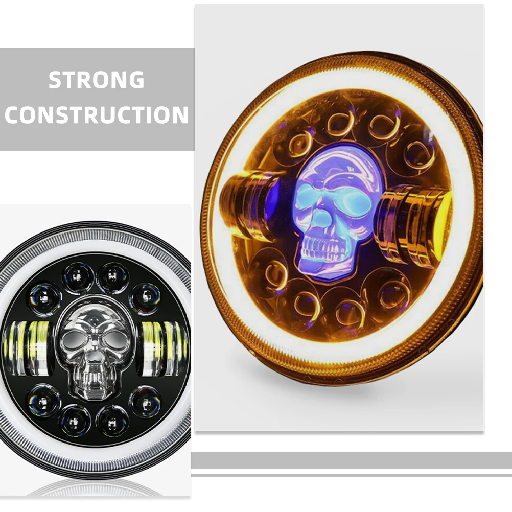 

7 Inch LED Skull Motorcycle 60W Off-road Bike Light ABS Aluminum Material Waterproof Car Accessories