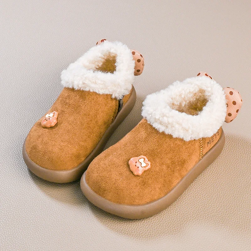 

New Winter Children's Thermal Shoes Warm Cute Bowknot Girls Fashion Cotton Shoes Causal Outdoor Non-slip Kids Fury Snow Shoes