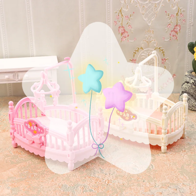 1/12 دمية محاكاة سرير صغير سرير بيبي نموذج دمية أثاث غرفة نوم الديكور دمى اكسسوارات المنزل #1