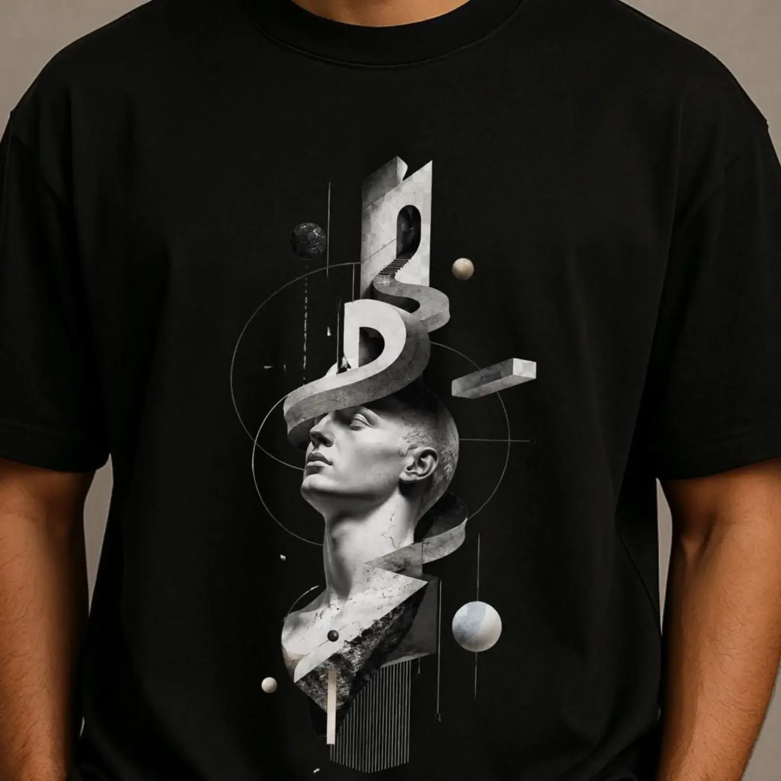 Surreal Statue Collage T Shirt Classical Sculpture Head Art Dark Academia vintage Washed Slightly homme graphic