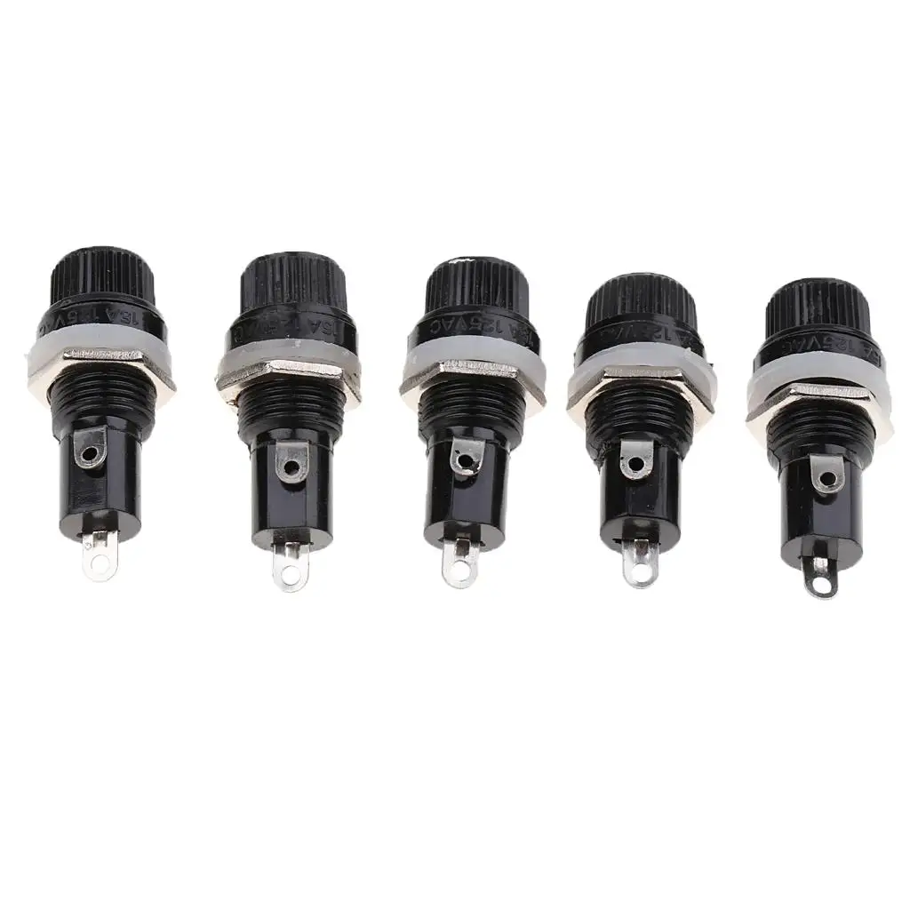 

5 Pieces 125V/15A 250V/10A 12mm Thread Screw Cap Panel Mounted Fuse Holders