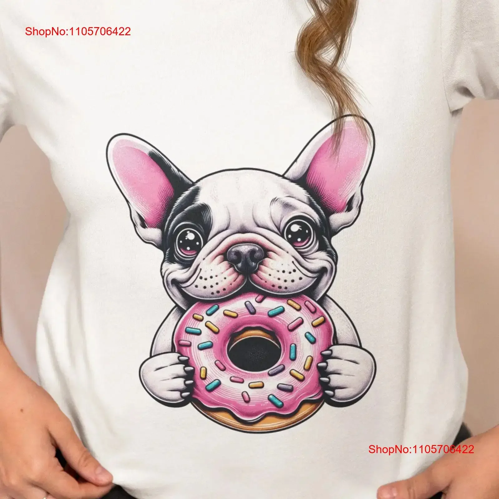 French Bulldog Donut Lover T Shirt Cute Frenchie with Pink Sprinkles Fun for Dog Lovers Adorable Top vintage Washed fashion