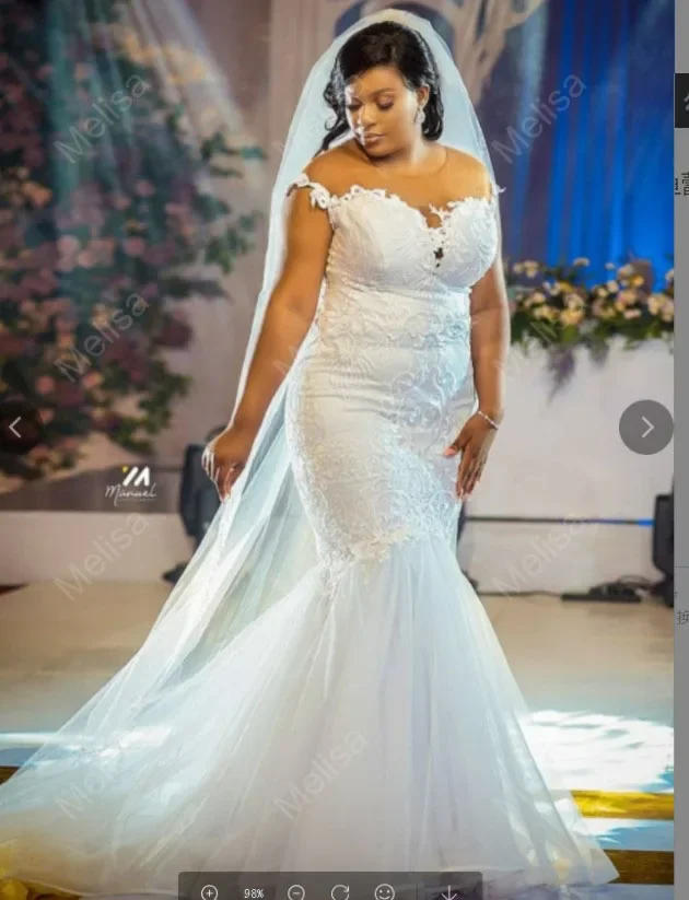 Customized African Plus Size Wedding Dresses Sweep Illsion Off The Shoulder Mermaid Lace Bridal Gowns