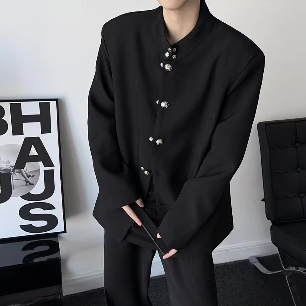 New Chinese Style Shoulder Pads Retro Stand Collar Dark Hiphop Jacket Mens Uniform Hot-Blooded College Casual Suit Mens Wear