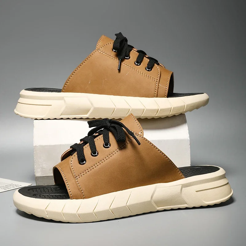 

Мужские тапочки высокого качества, домашние и уличные сандалии, пляжные кожаные удобные шлепанцы, мужская повседневная обувь