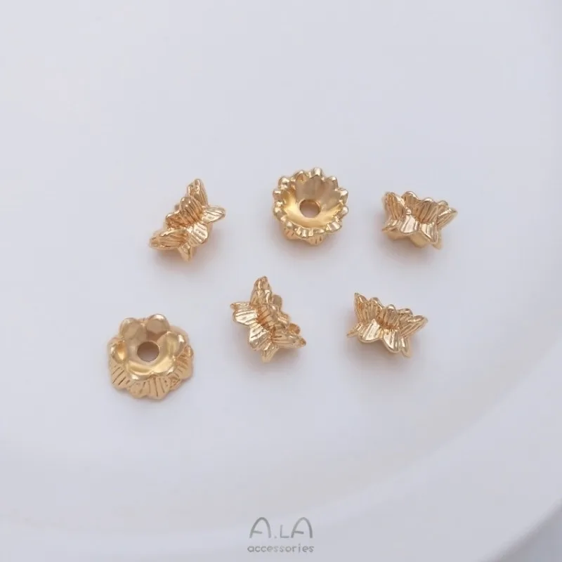14K Gold Color Double-layer Lotus Bead Holder Bead Cap Handmade Beaded Accessories DIY Jewelry Material