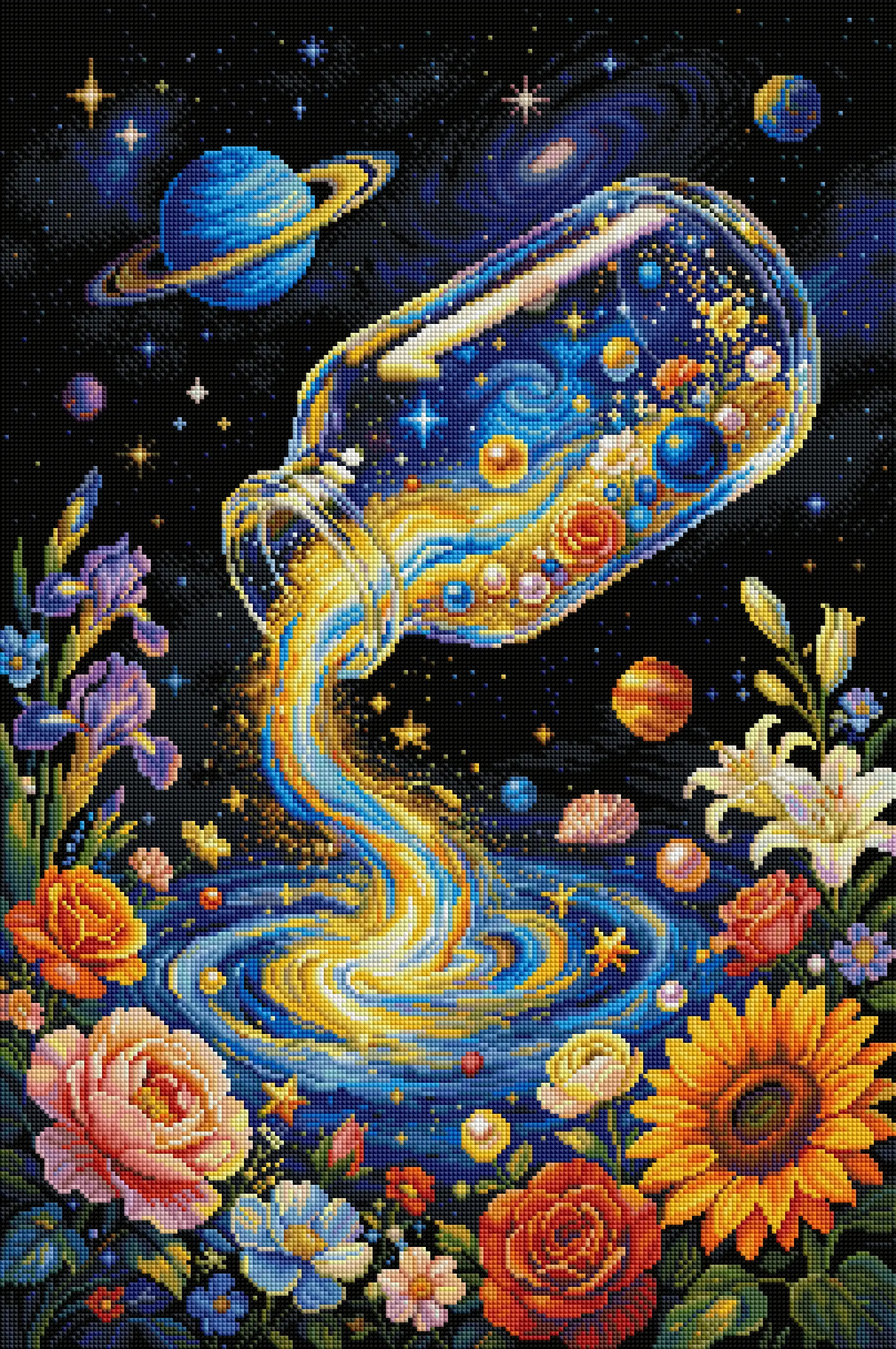 ForeverYoung Diamond Painting Kit Galaxy Bottle & Floral Ocean,50×75cm,Square AB Fairy Dust Drills,Silk Flocking Canvas DIY Wall