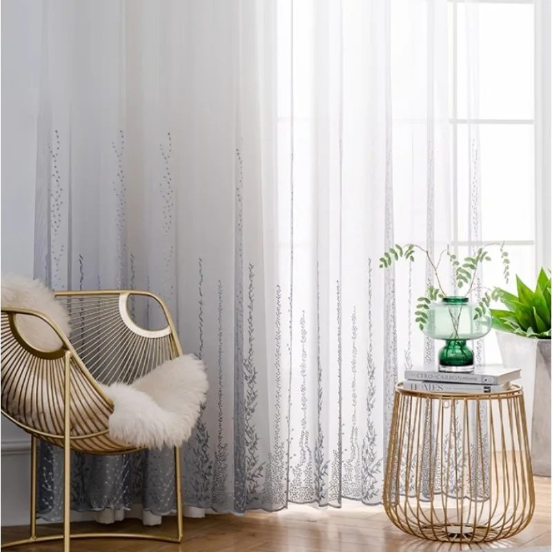 1PC Nordic Tulle cheap White-Gray yarn Simple  Embroidered Curtains for Living Room Bedroom Window Decor Luxury Blackout Gauze