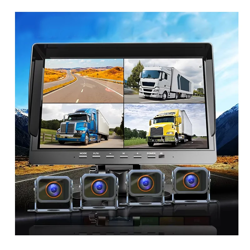 【Hot Selling】4 CH AHD Wireless   Backup Cam 10.1 Inch 1080P Car Rear View    Back up   System DVR Recorder for T