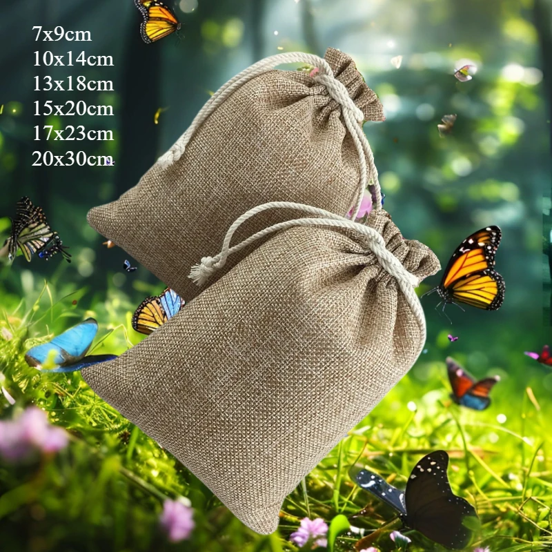 

20pcs Small Handmade Jute Bags Supply Drawstring Burlap Pouches Gift Packaging Wedding Party Favors Candy Sachet Storage Display