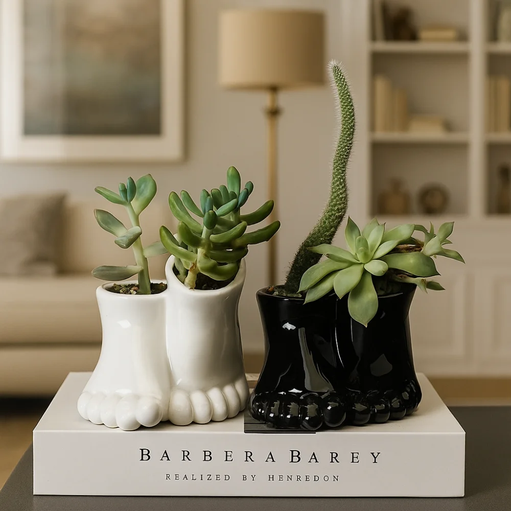 

Garden Ornament Ceramic Feet Shape Flower Pot Funny Plant Pot Hydroponic Flower Holder Decorative Vase Ornament Office