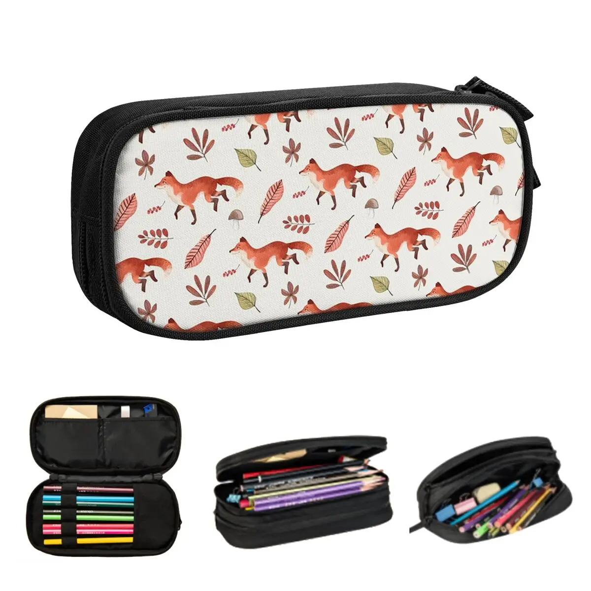 Fall Fox Watercolor Pattern Pencil Cases Big Capacity Pen Bags Pen Box Pencil Pouch For Boys Girls Students Stationery School