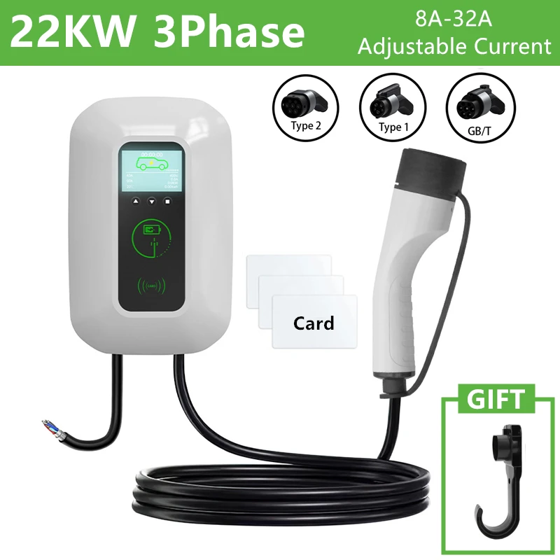 EV Charging Station Type 2 32A EV Charger EVSE Wallbox Wallmount 22KW 3Phase IEC62196 J1772 GBT Electric Vehicle Chargers