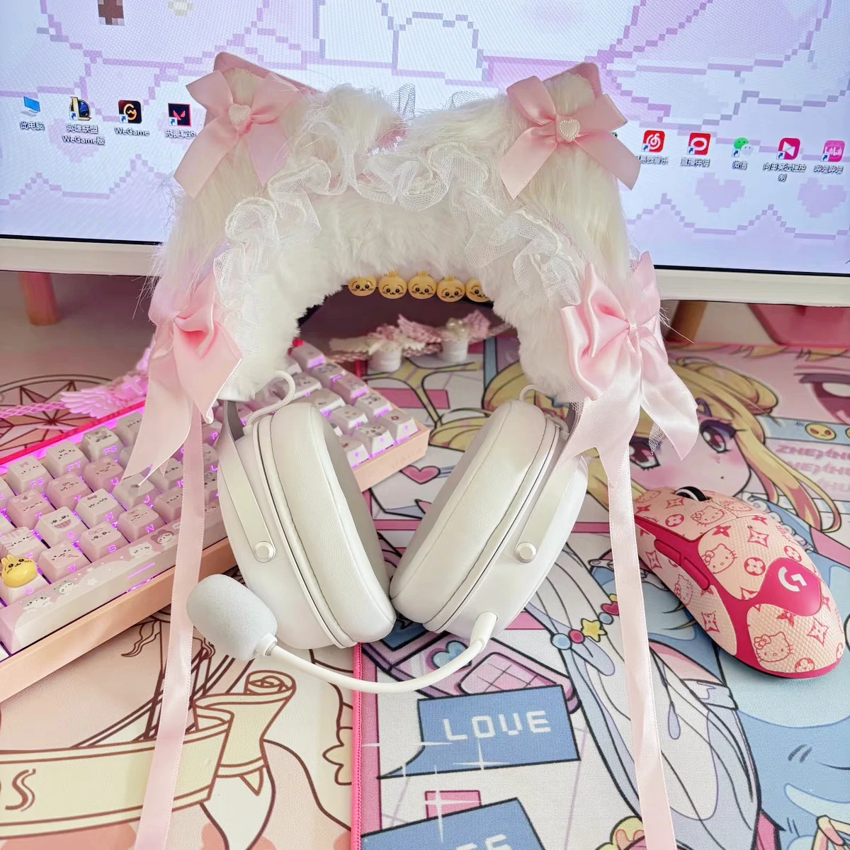 イヤホン装飾カバー、女の子用ヘッドフォンヘッドセット、写真小道具、かわいいヘッドフォンカバー