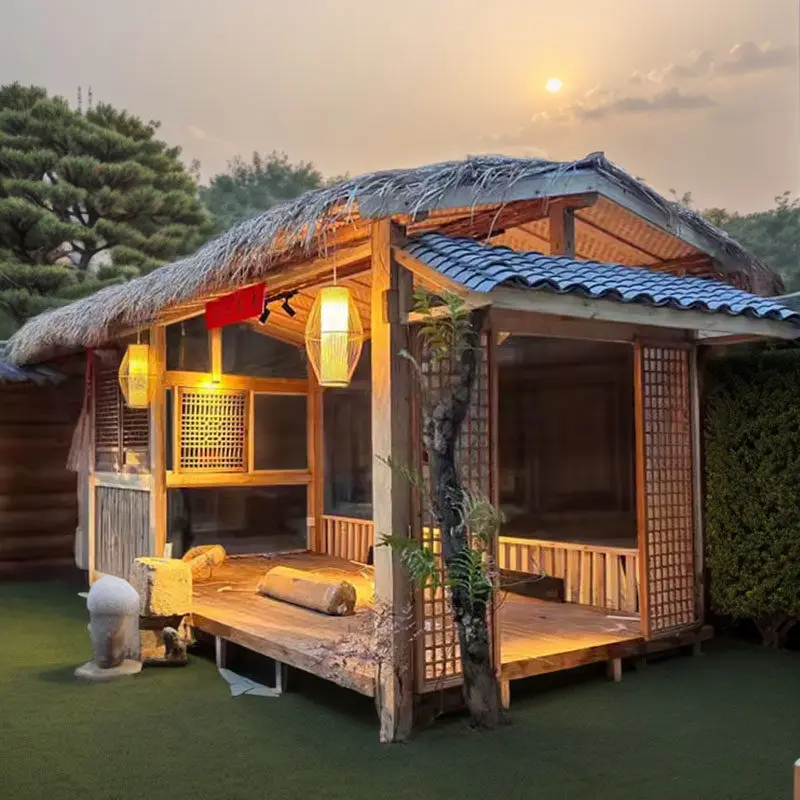 Thatched wooden house homestay landscaping tea room antique rural courtyard