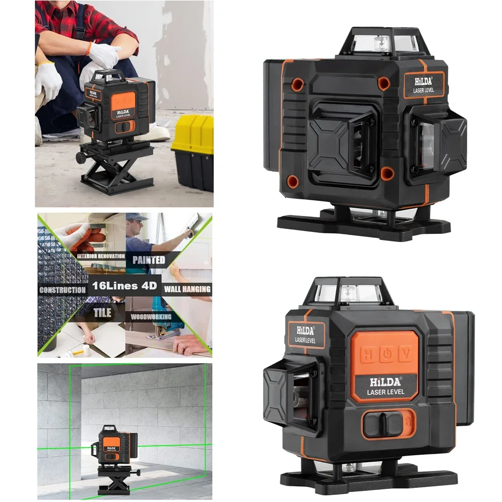Imagem -05 - Nível Laser Verde com Li-ion Self-nivelamento Controle Remoto Suporte de Parede Integrado Ferramenta de Medição 16 Linhas 4d 360 Graus