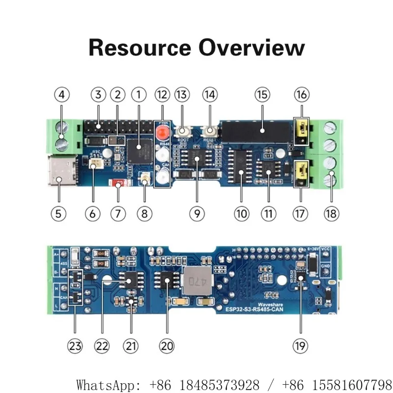 1-Channel WiFi BluetoothESP32-S3-RS485-CAN Communicator RS485 CAN Communication Industrial Control Module Type-C Interface Board