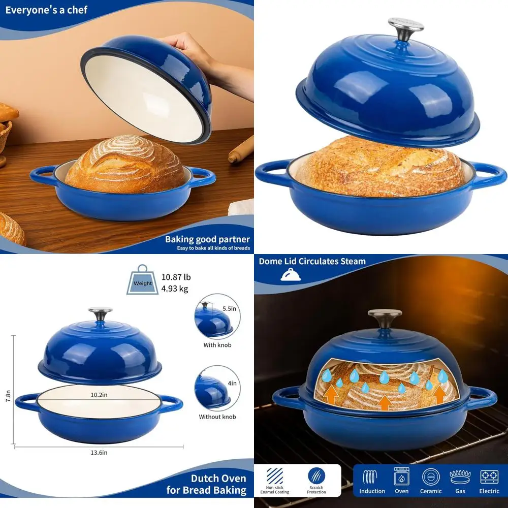 

5.4 Qt Blue Enameled Cast Iron Bread Oven, Perfect for Sourdough, Oven-Safe to 500°F