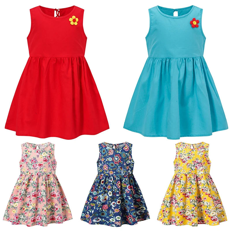 

2024 Spring Summer Girl Dresses 0-6Years Children Sleeveless Printed Princess Skirt Baby Korean Version Style Floral Dress