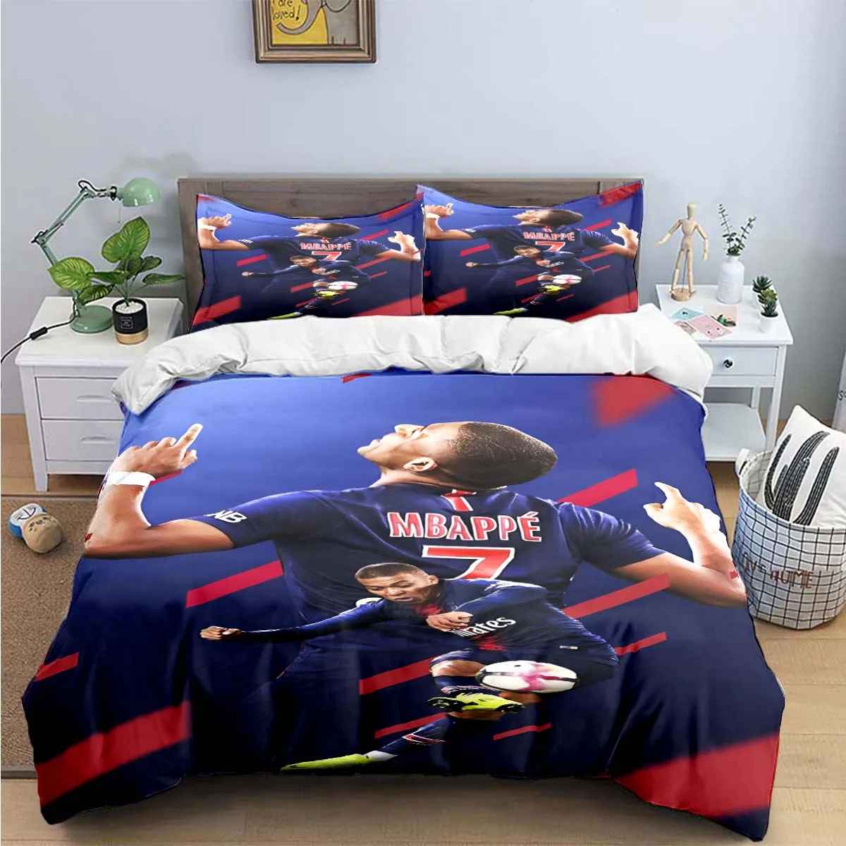 Imagem -04 - Futebol M-mbappe Impressão Digital Bedding Conjunto para Crianças Capa de Edredão Consolador Capa Presente de Aniversário Meninos e Meninas Moda Jovem