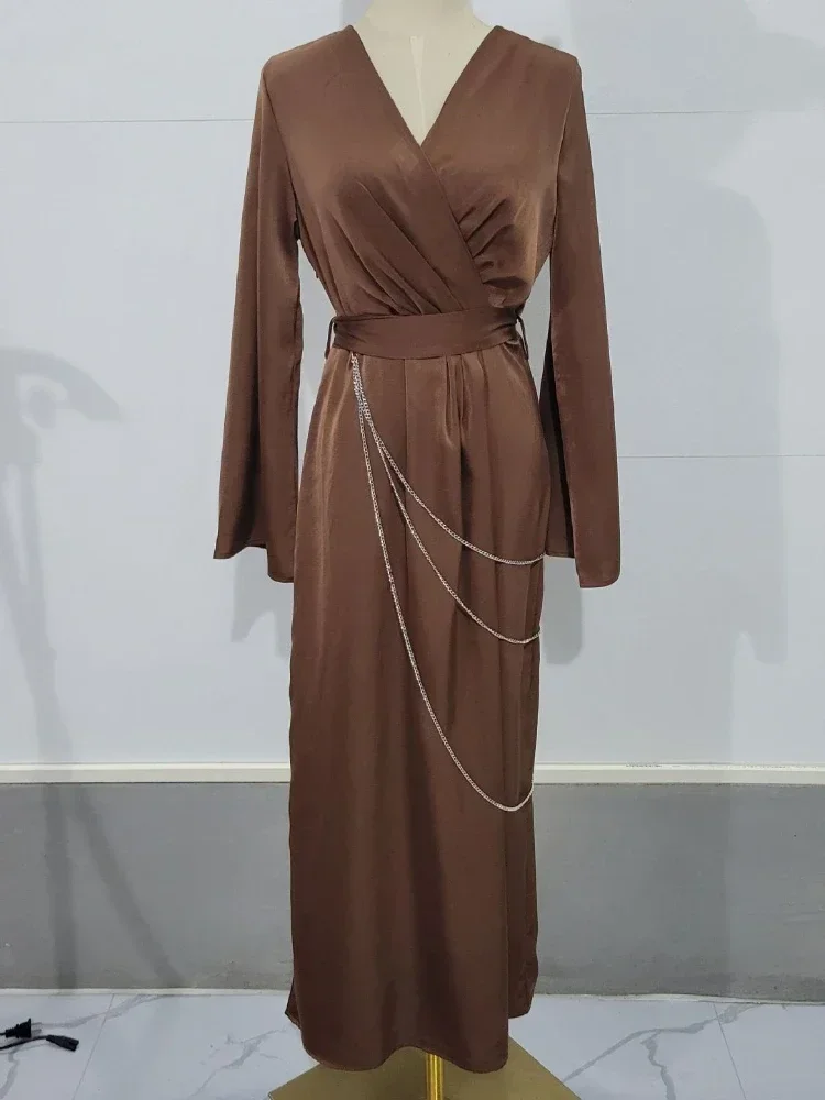 

Spring Eid Women Dress Abaya Chian Morocco Party Dresses Ramadan Lace-up V Neck Vestdios largos Dubai Arab Long Robe 2025