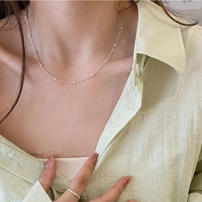 New S925 Silver Classic 45CM 50CM Basic Square Bead Chains Choker Solid O-Shaped Necklace Twisted Bar Singapore Chain