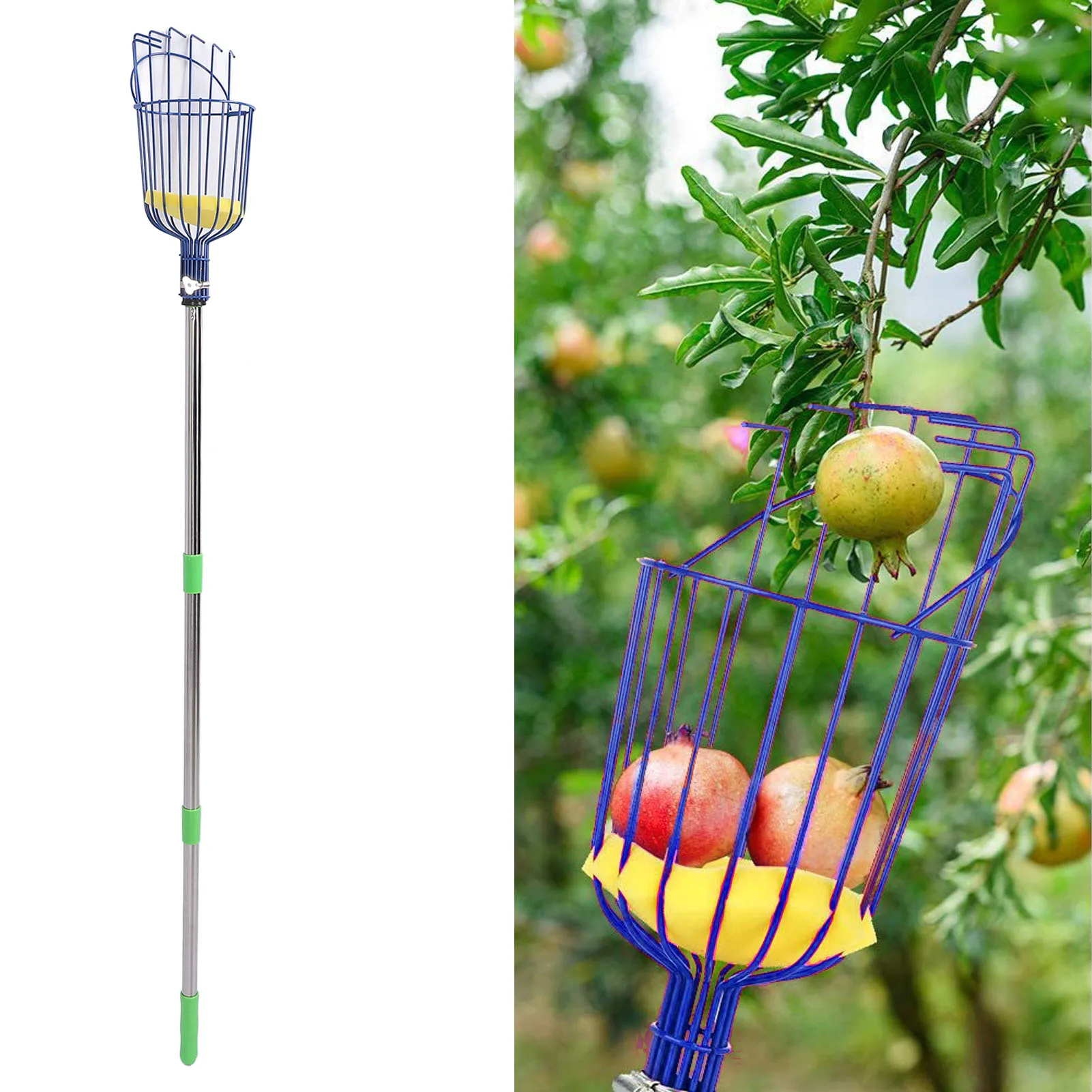 Stainless Steel Fruit Picker Tool with Basket Pole Easy to Assemble Fruits Catcher Tree Picker Length Adjustable Fruits Catcher