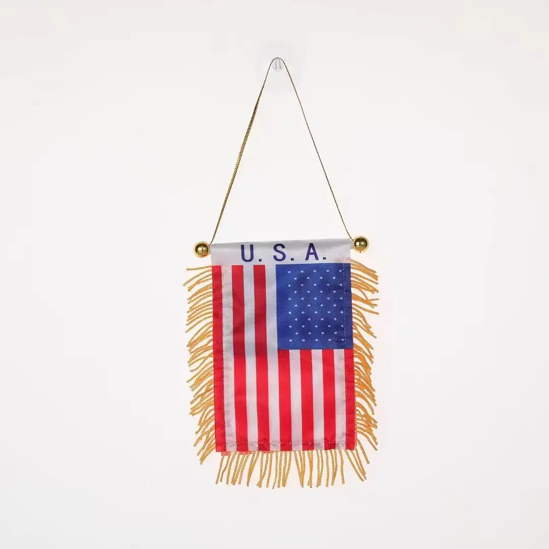 

1Pcs America USA United State Small Hanging Flag Double Sided Tassel With Sucking Disc Car Decoration Hanging Flag Mini Pennant