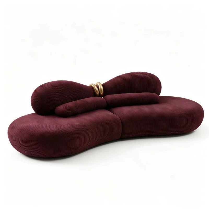 Modern curved flannel corner sofa set with gold metal trim, semi-circular, suitable for home and hotel use